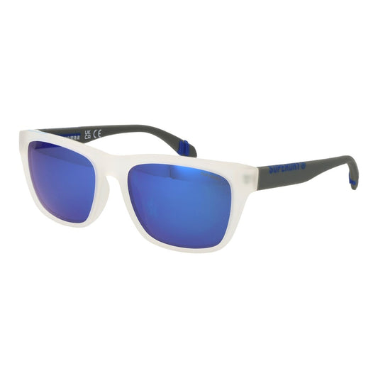 Witte Superdry zonnebril voor heren met blauwe glazen en UV400-bescherming.