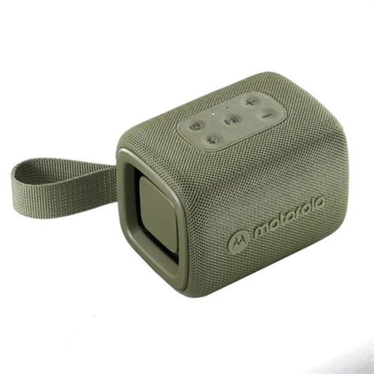 Groene Motorola ROKR 300 Bluetooth luidspreker met bedieningsknoppen aan de bovenkant.