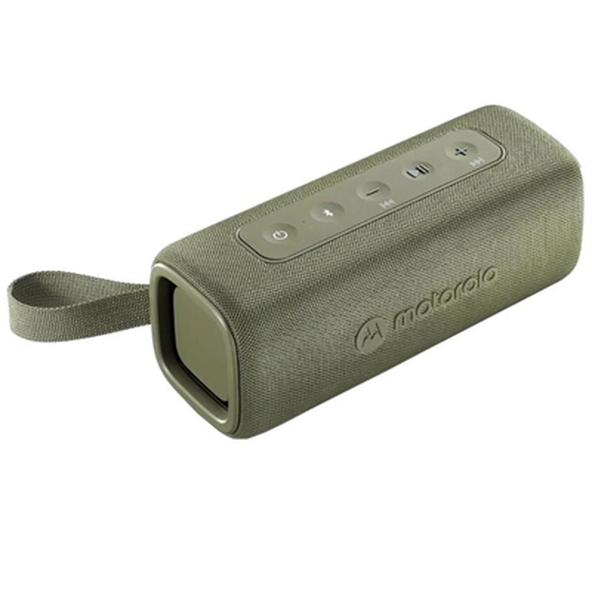 Motorola ROKR 600 Bluetooth luidspreker in groen, met bedieningselementen aan de bovenkant.