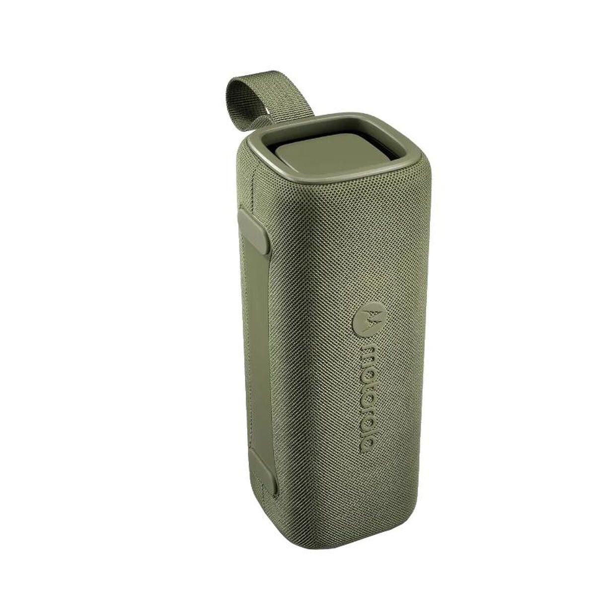 Detail van de groene Motorola ROKR 600 Bluetooth-luidspreker met robuuste behuizing.