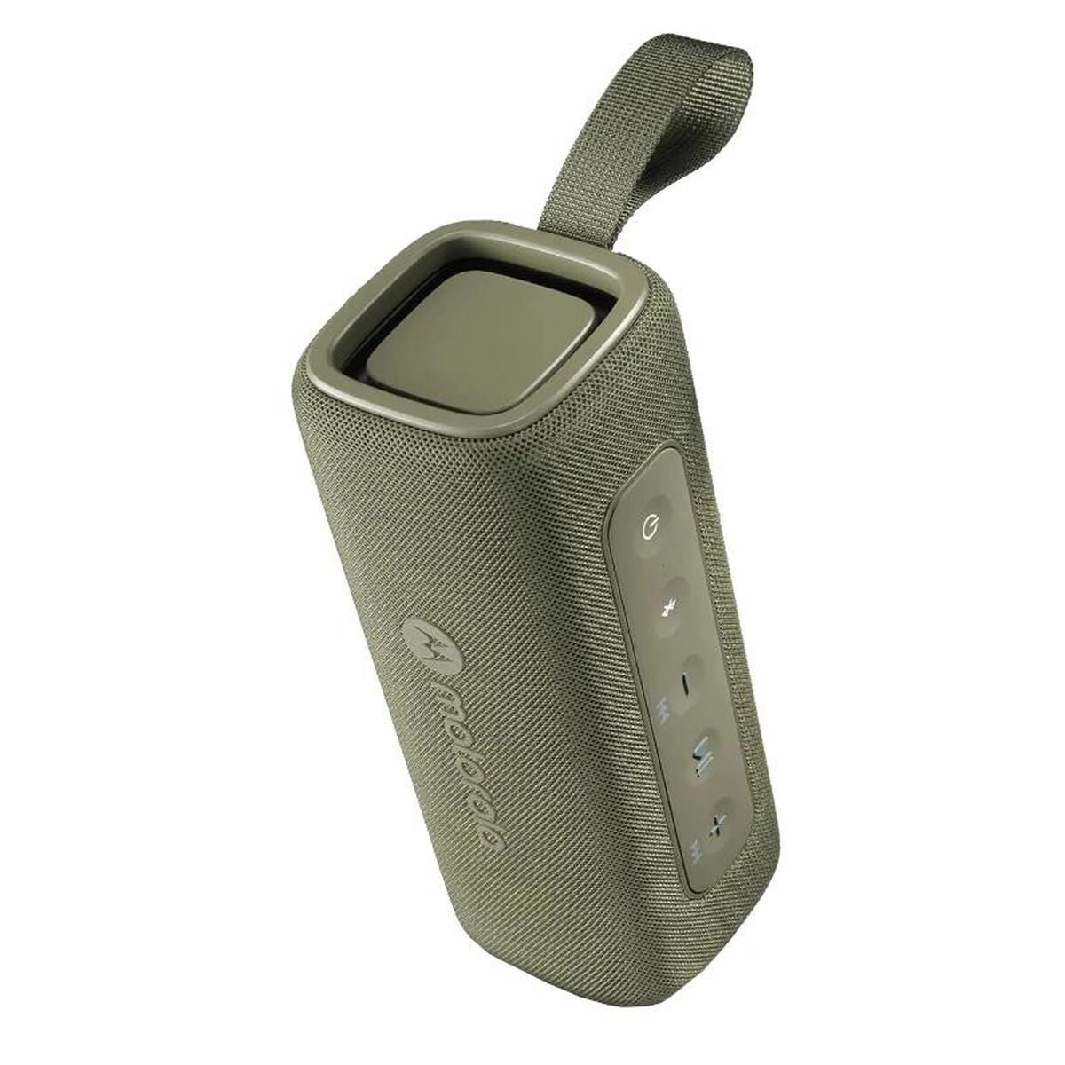 Detail van de Motorola ROKR 600 Bluetooth luidspreker in groen met bedieningsknoppen.