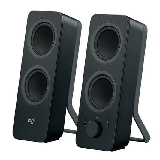 Logitech Z207 zwarte PC-luidsprekers met twee drivers en volumeregelaar.