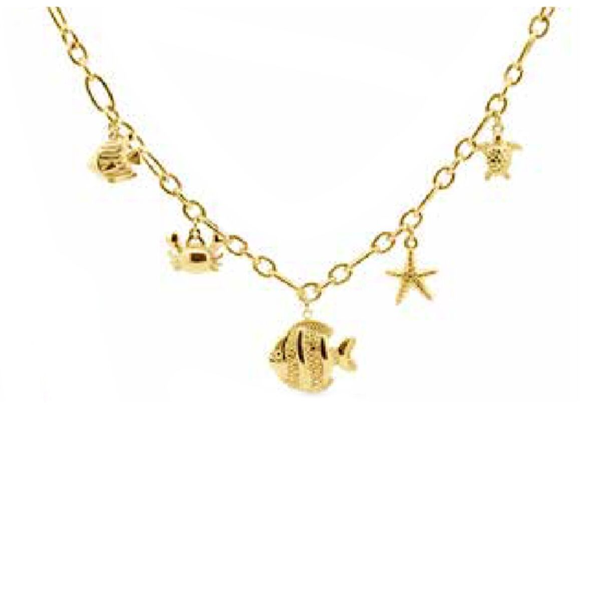 Gouden CO88 Collection ketting met elegante zeeleven bedels zoals een vis en een ster.