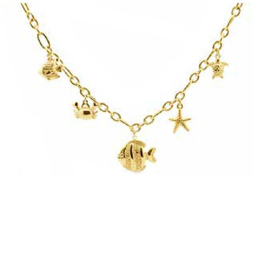Gouden CO88 Collection ketting met elegante zeeleven bedels zoals een vis en een ster.
