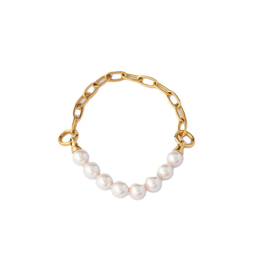 Witte Majorica armband voor dames met parels en gouden schakels, elegante stijl.