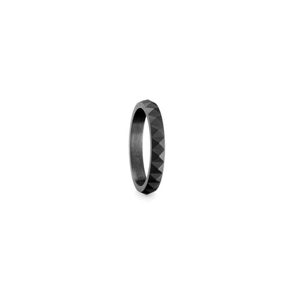 Trendy zwarte AN Jewels ring voor dames, maat 8 met een stijlvol, facettenontwerp.