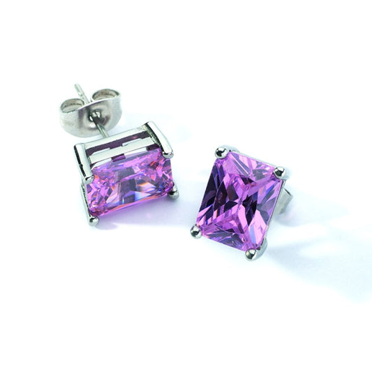 Elegante AN Jewels oorbellen met paarse stenen in uniek design.