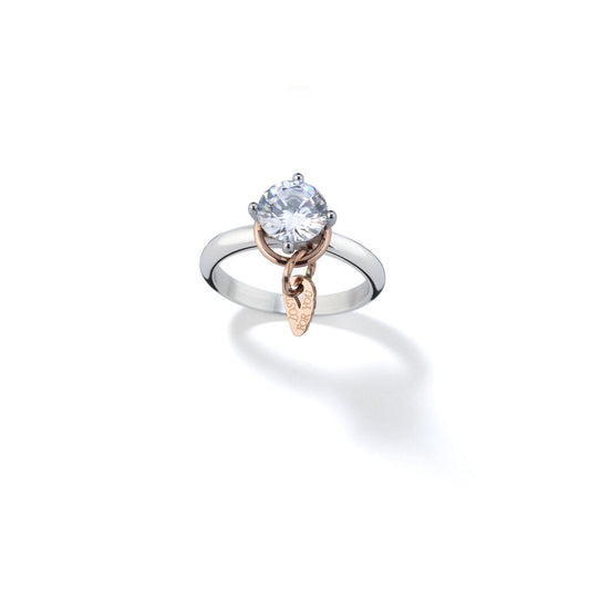 Elegante AN Jewels ring voor dames met een grote heldere steen en roségouden detail.