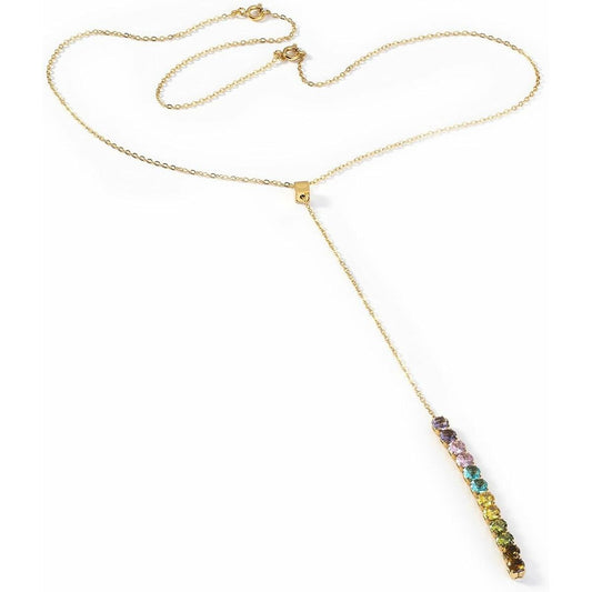 Gouden AN Jewels ketting met kleurrijke edelstenen en elegante hangende stijl.