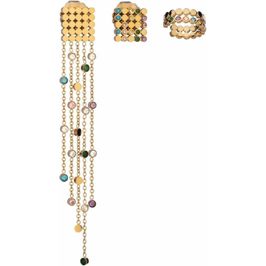 Gouden AN Jewels oorbellen met kleurrijke edelstenen en elegante hangers.