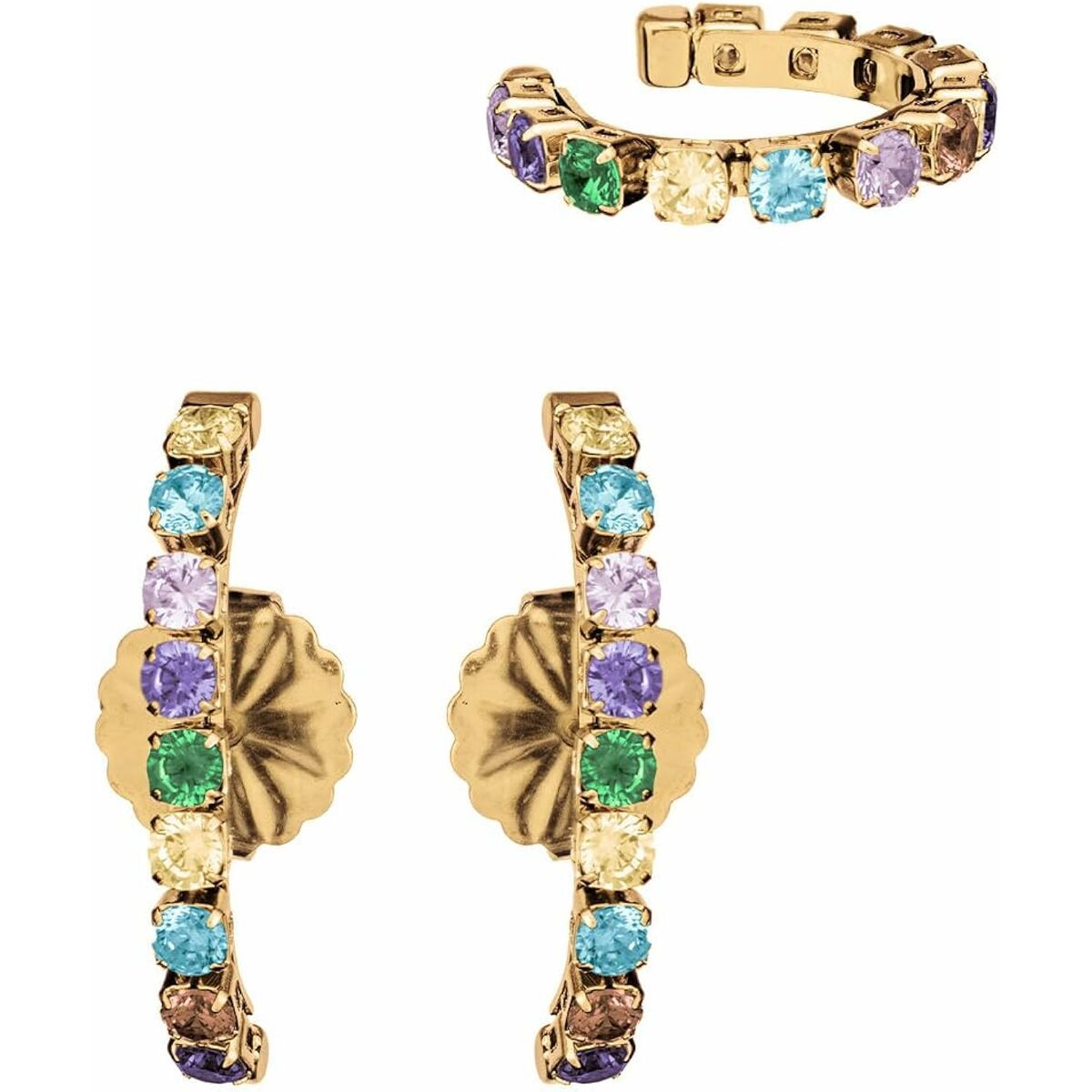 Gouden AN Jewels oorbellen met kleurrijke stenen in elegante, tijdloze stijl.