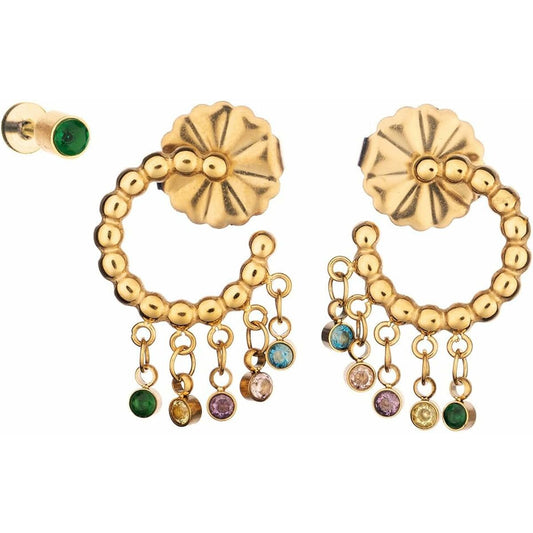 Gouden AN Jewels oorbellen met kleurrijke hangers en elegant ontwerp.