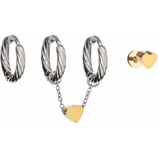 Stijlvolle AN Jewels oorbellen met een gouden hartje en gedraaid zilverdesign.