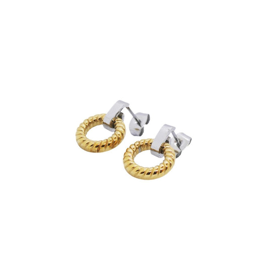 Stijlvolle AN Jewels oorbellen met een gouden en zilveren gedraaide ring.