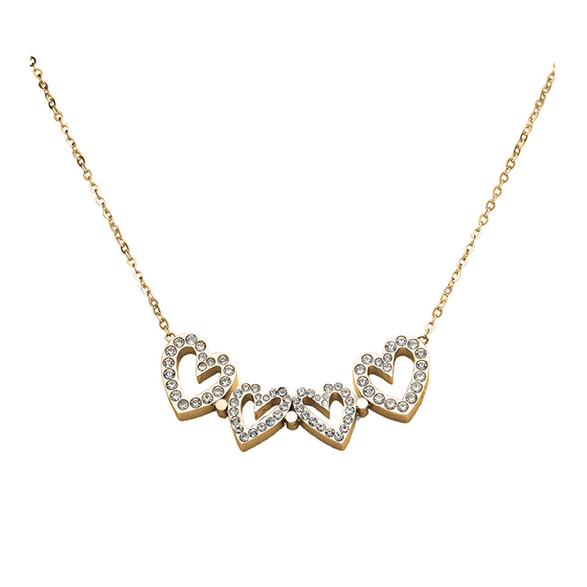 Detail van de AN Jewels damesketting met gouden harten en fonkelende stenen.