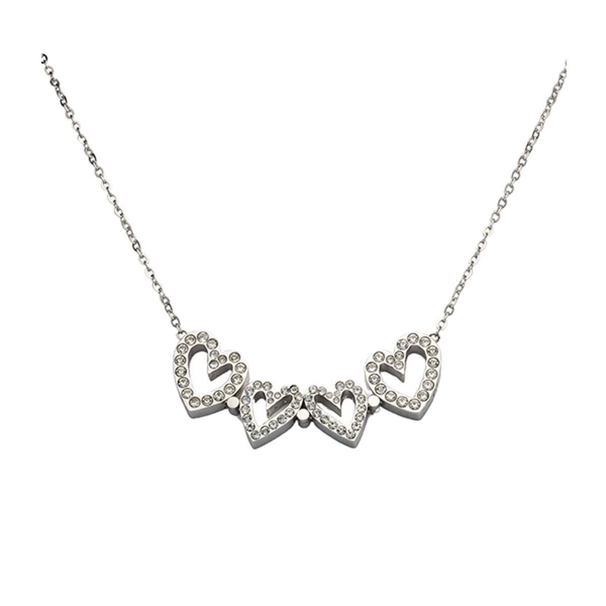 Detail van de AN Jewels ketting met hartvormige bedels en sprankelende stenen.