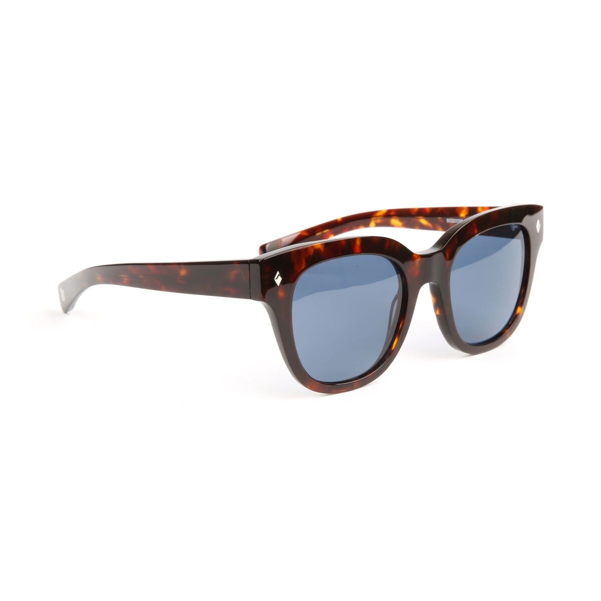 Bulget zonnebril voor heren in bruin met blauwe glazen, elegant design.