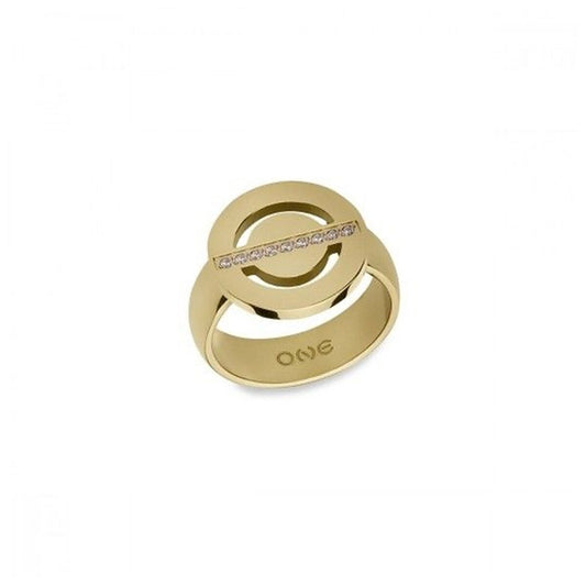 Gouden One Jewels ring met elegante ontwerp en strass details, maat 7.