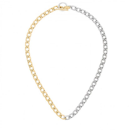 Detail van de One Jewels gouden ketting met een elegant ontwerp en zilveren schakels.