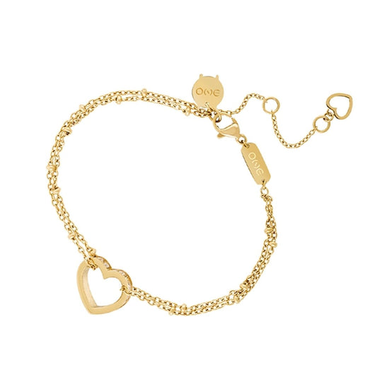 Gouden One Jewels armband met elegant hartontwerp en verstelbare sluiting.