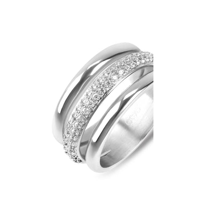Zijaanzicht van de elegante zilverkleurige One Jewels ring met sprankelende details.
