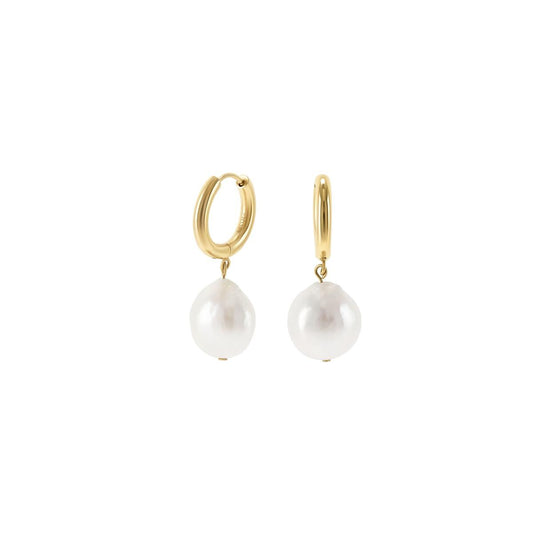 Gouden One Jewels oorbellen met elegante parel, perfect voor elke gelegenheid.
