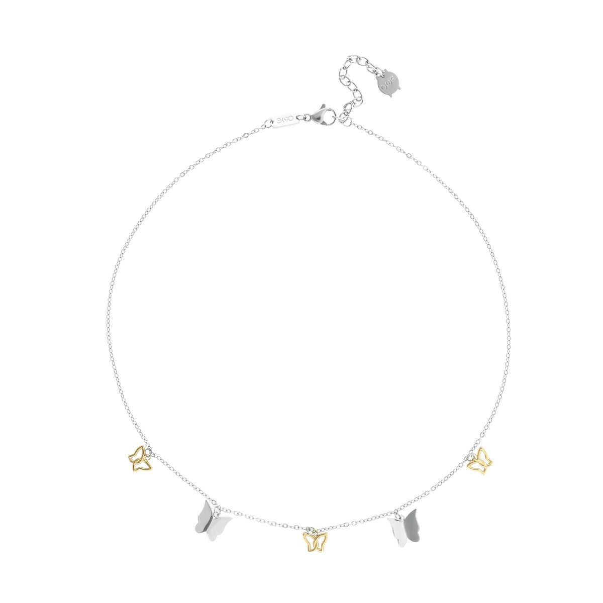 Zilverkleurige One Jewels ketting met elegante vlinderbedels voor dames.
