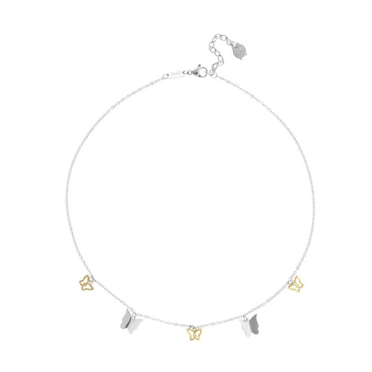 Zilverkleurige One Jewels ketting met elegante vlinderbedels voor dames.