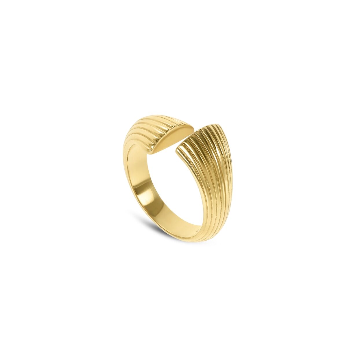 Gouden One Jewels ring met elegante golvende lijnen, perfect voor elke gelegenheid.