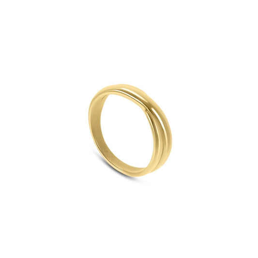 Gouden One Jewels ring met elegant ontwerp en strakke lijnen, zijaanzicht.