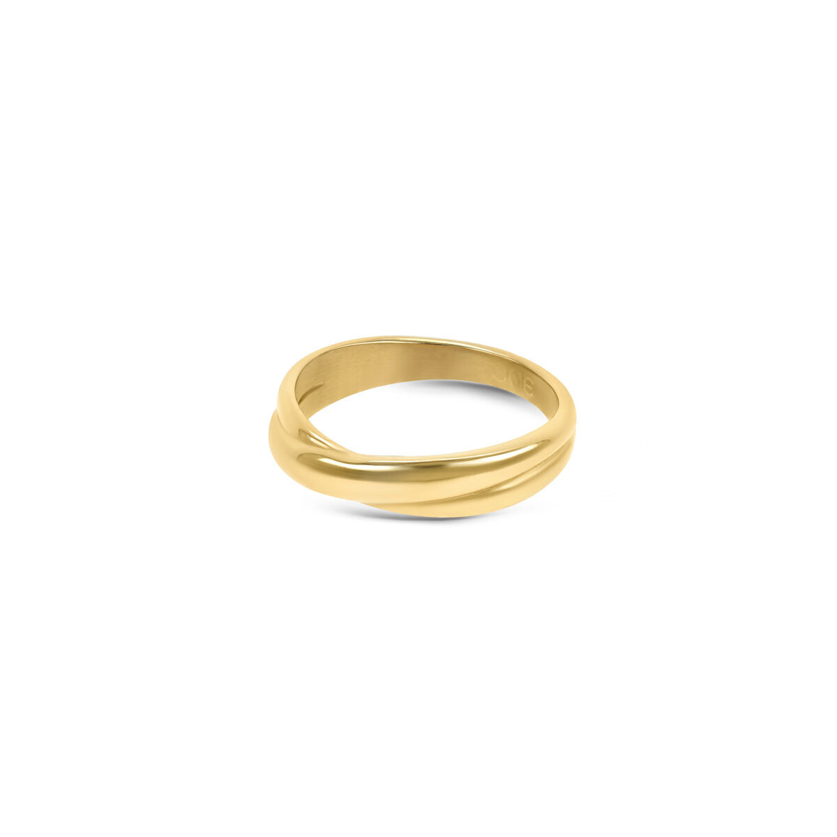 Zijaanzicht van de gouden One Jewels ring met een elegant, gedraaid ontwerp.