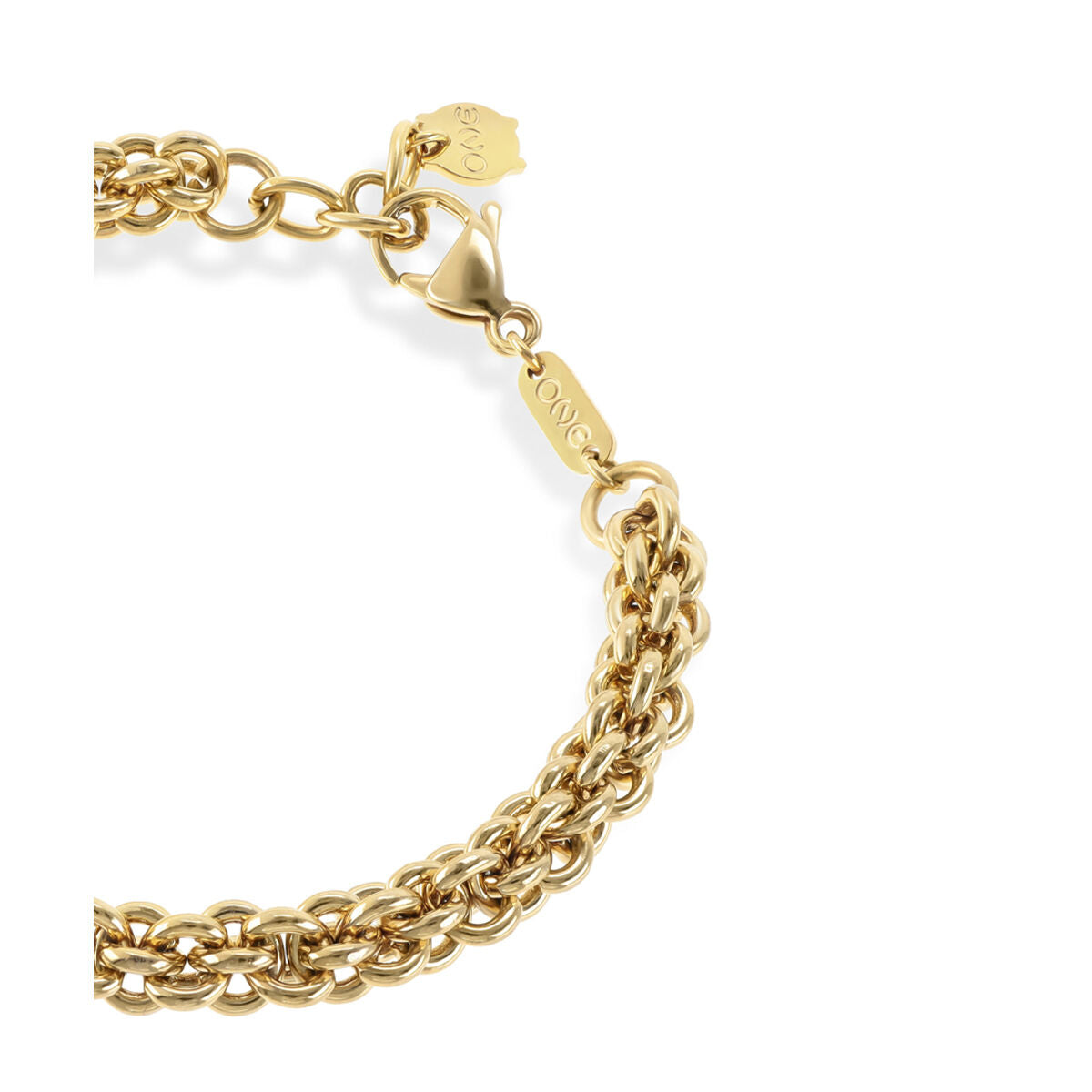 Detail van de One Jewels gouden armband met sluiting en schakels.