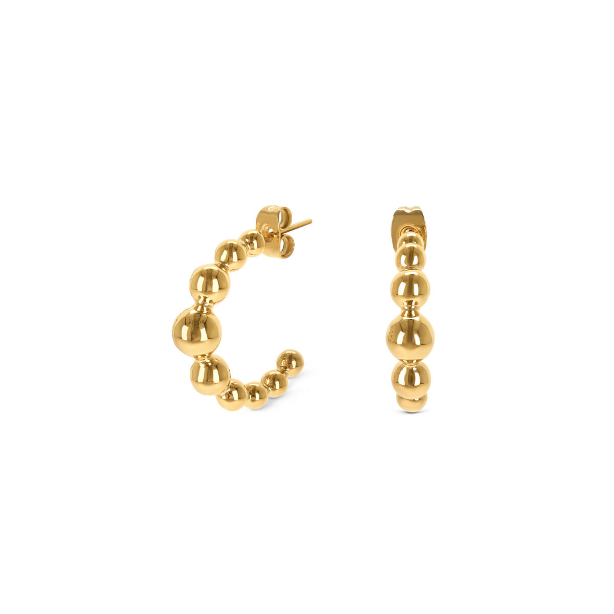 Detail van de One Jewels Oorbellen met gouden bollen in elegant ontwerp.
