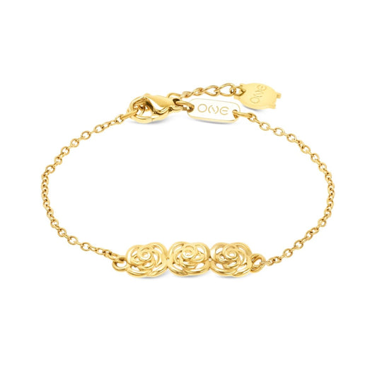 Gouden One Jewels armband met elegant rozenontwerp en sluiting.
