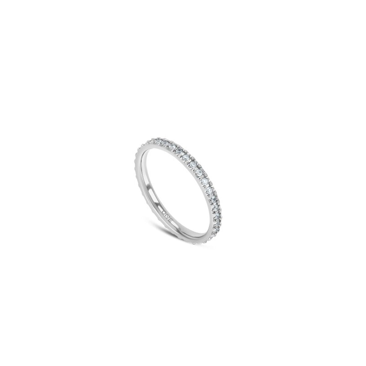 Zilverkleurige One Jewels ring met elegante stenen, zijaanzicht.