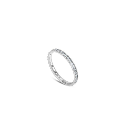Zilverkleurige One Jewels ring met elegante stenen, zijaanzicht.