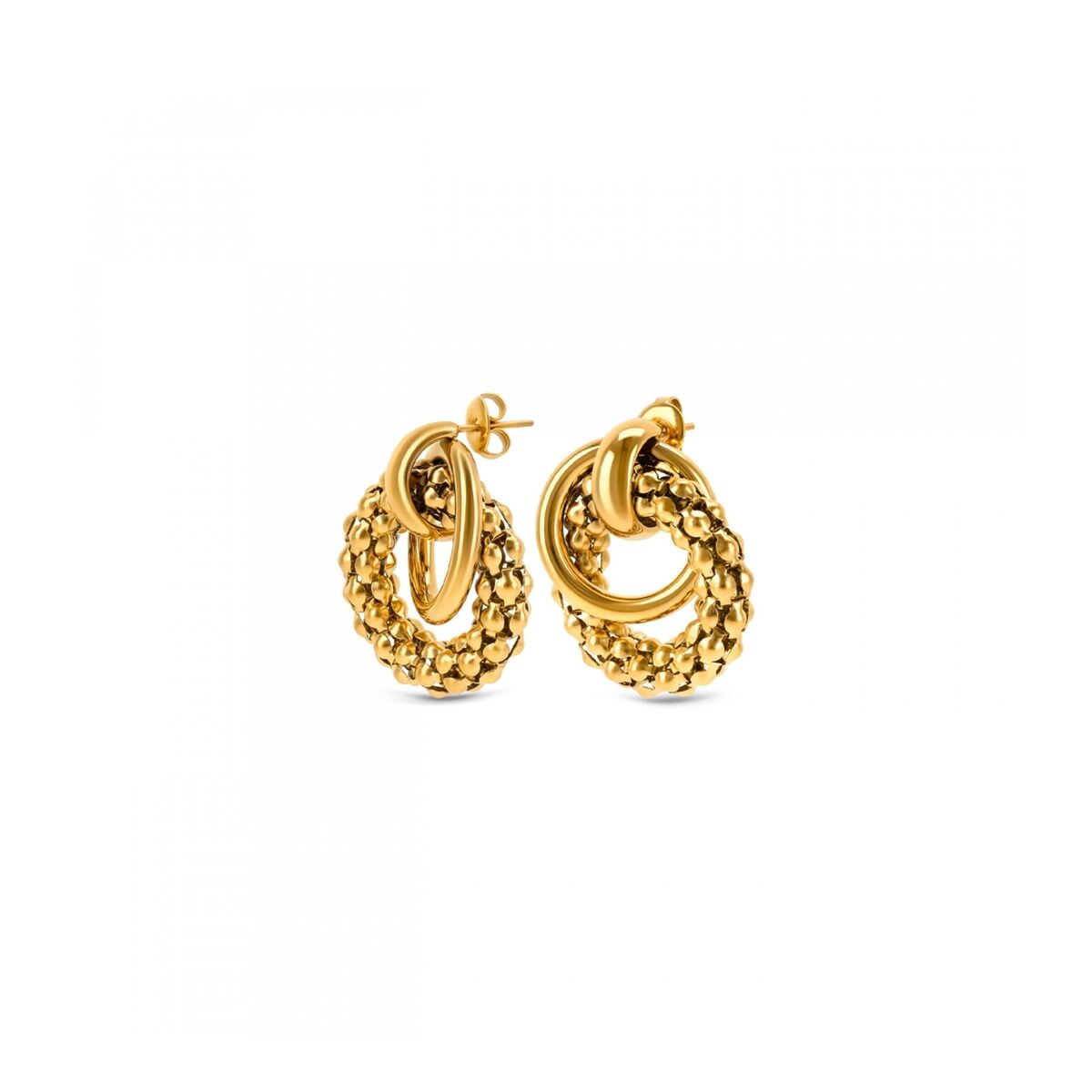 Gouden One Jewels oorbellen met elegant design en unieke schakelvorm.