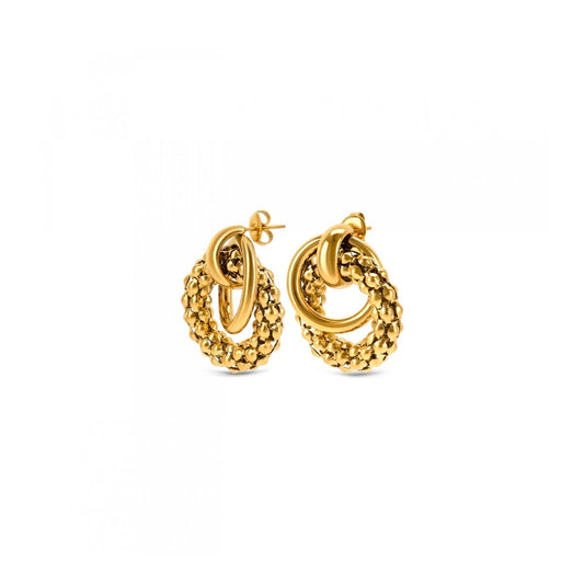 Gouden One Jewels oorbellen met elegant design en unieke schakelvorm.