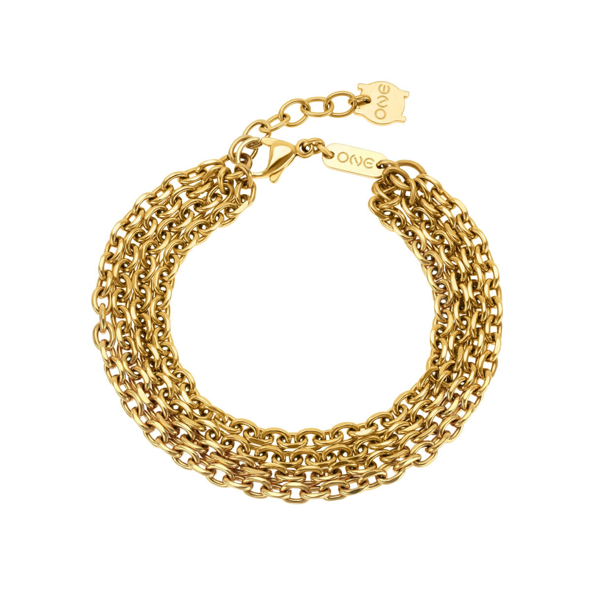 Detail van de One Jewels gouden armband met meerdere schakels en een elegante sluiting.