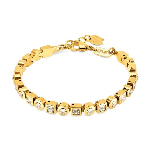 Gouden One Jewels armband met elegante, vierkante schakels en sprankelende details.