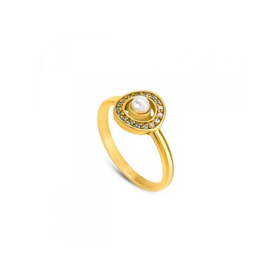Gouden One Jewels ring met elegante cirkelvorm en parel in het midden.
