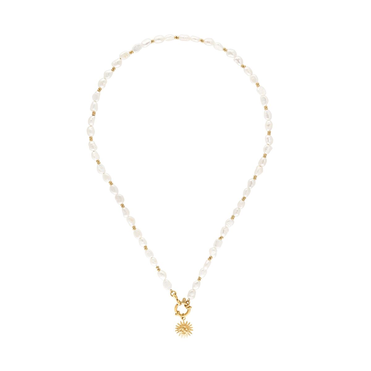 Gouden One Jewels ketting met elegante parels en een zonnetje als hanger.