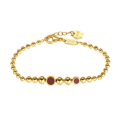 Gouden One Jewels armband met elegante bolletjes en twee rode details.