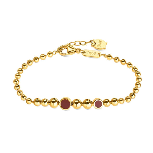 Gouden One Jewels armband met elegante bolletjes en twee rode details.