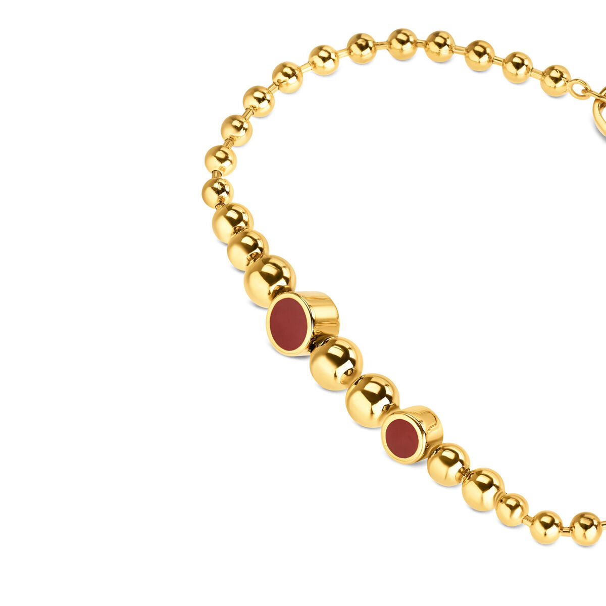Detail van de One Jewels gouden armband met ronde en gematteerde elementen.