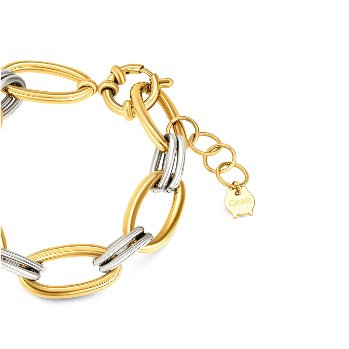 Detail van de One Jewels gouden armband met elegante schakels en een sluiting.