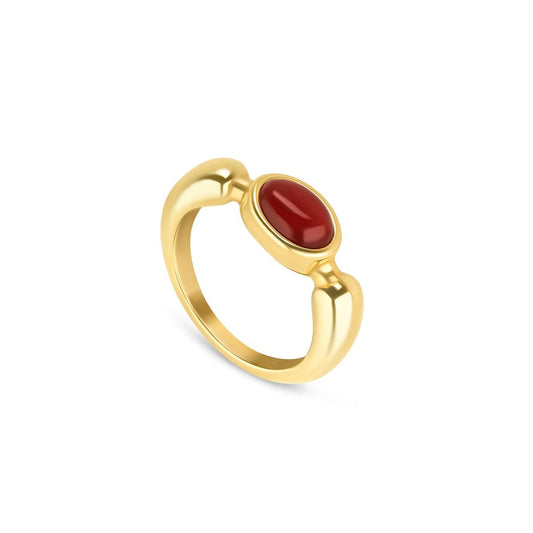 Gouden One Jewels ring met een elegante rode steen in een stijlvol ontwerp.