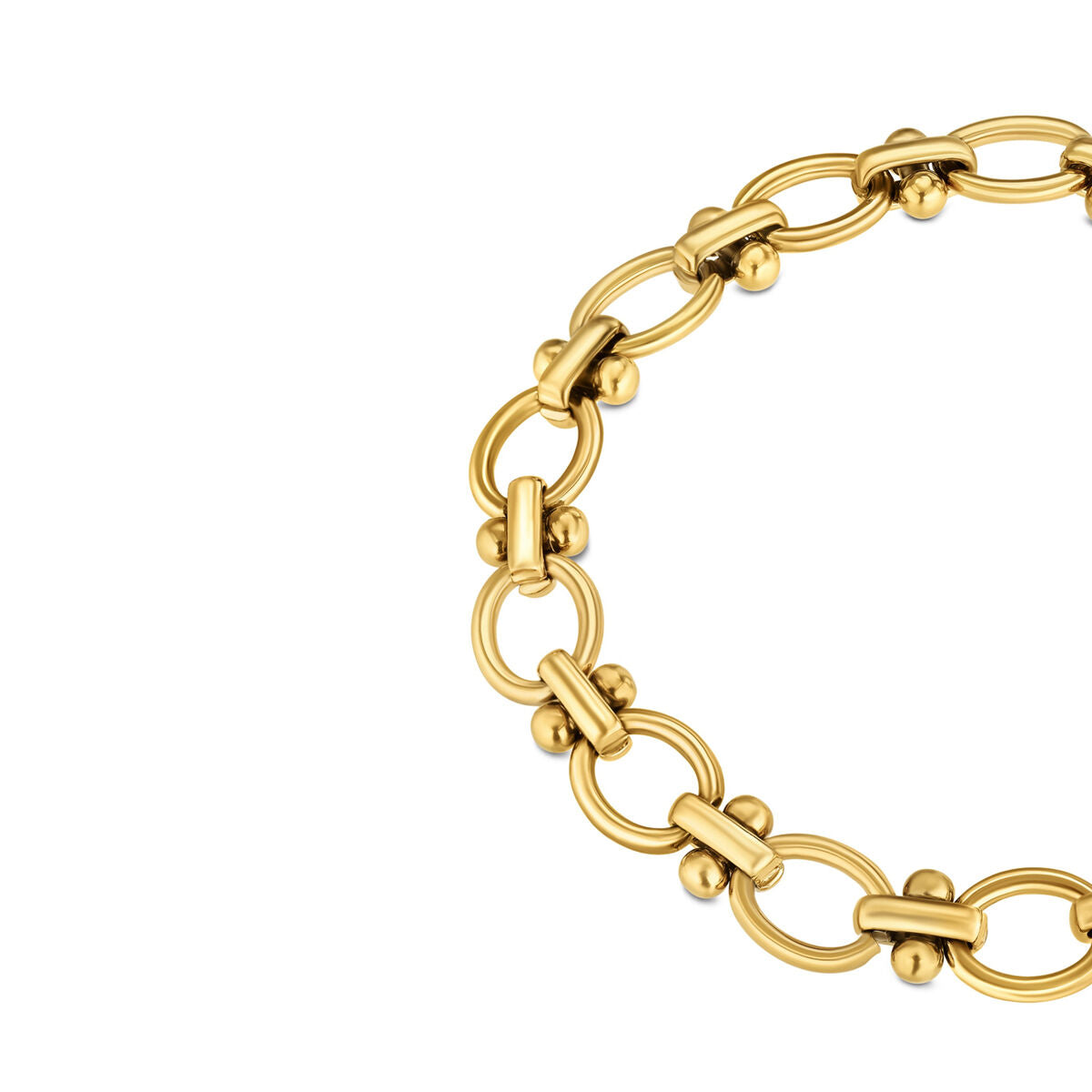 Detail van de gouden One Jewels armband met elegante schakels en bolletjes.