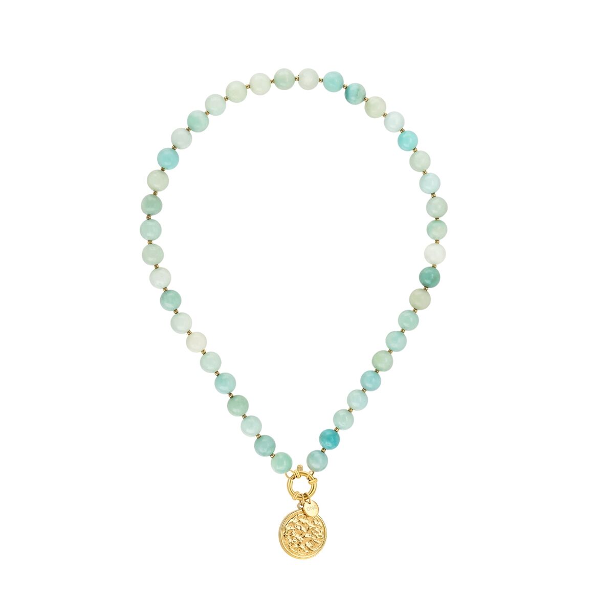 Blauwe One Jewels ketting met elegante kralen en gouden hanger.