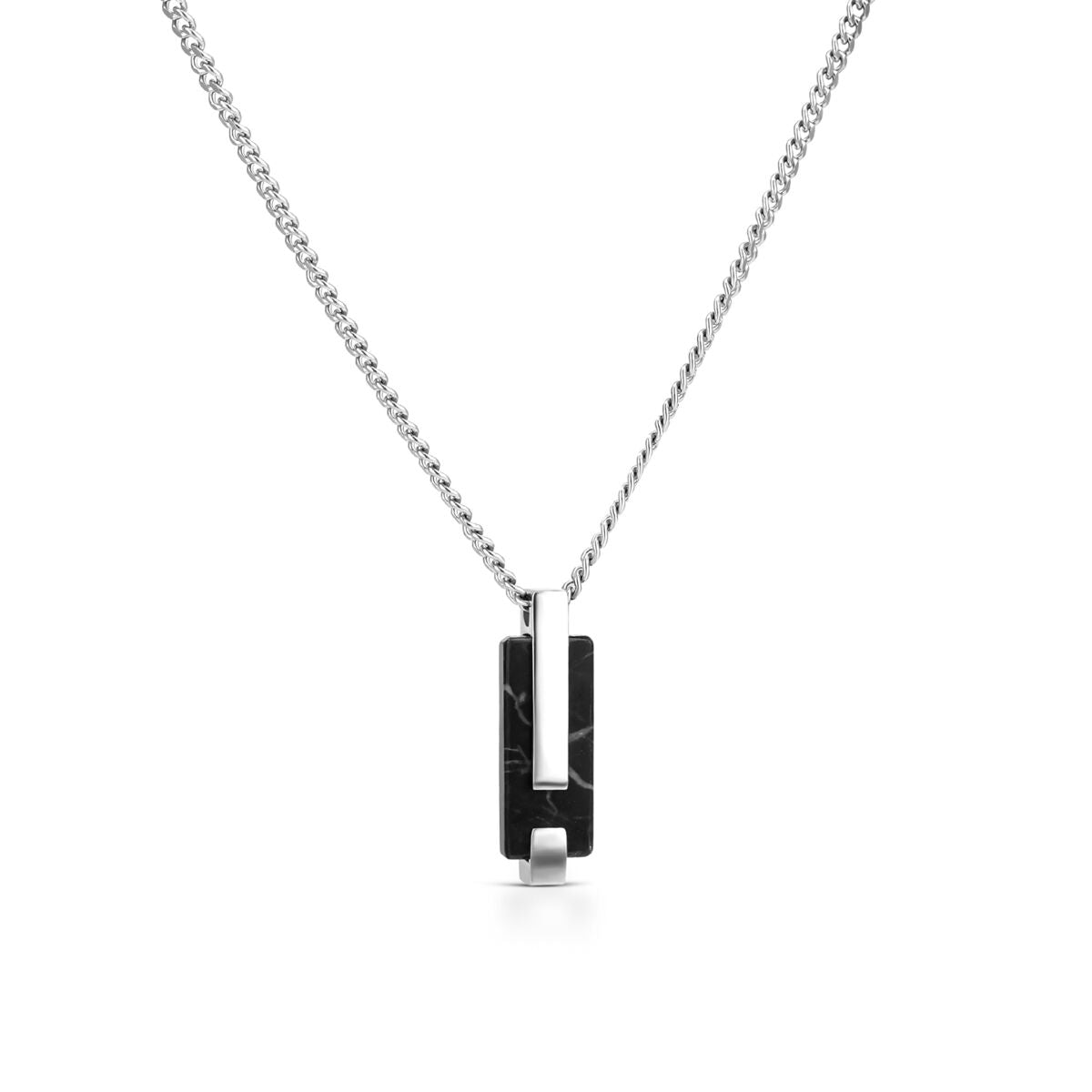 Zilverkleurige One Jewels ketting met een elegant zwart detail in het midden.